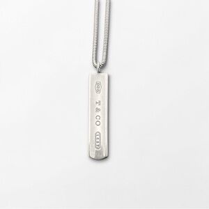 Tiffany & Co. 925 Sterling Silver 1837 Bar Pendant Necklace 18in Authentic